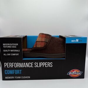 Dickies Men's Brown Plaid Slippers Size M (8-9) Memory Foam Cushion